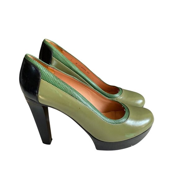 Robert Clergerie Green and Black Platform Pumps Size 7B - Picture 4 of 10